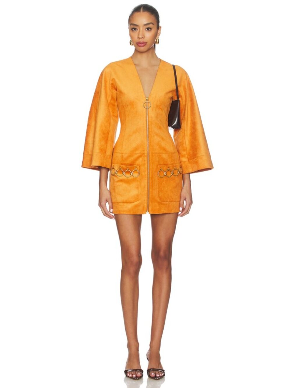 Alexis Anesa Faux Suede Sienna Orange Mini Dress Size S MSRP $625